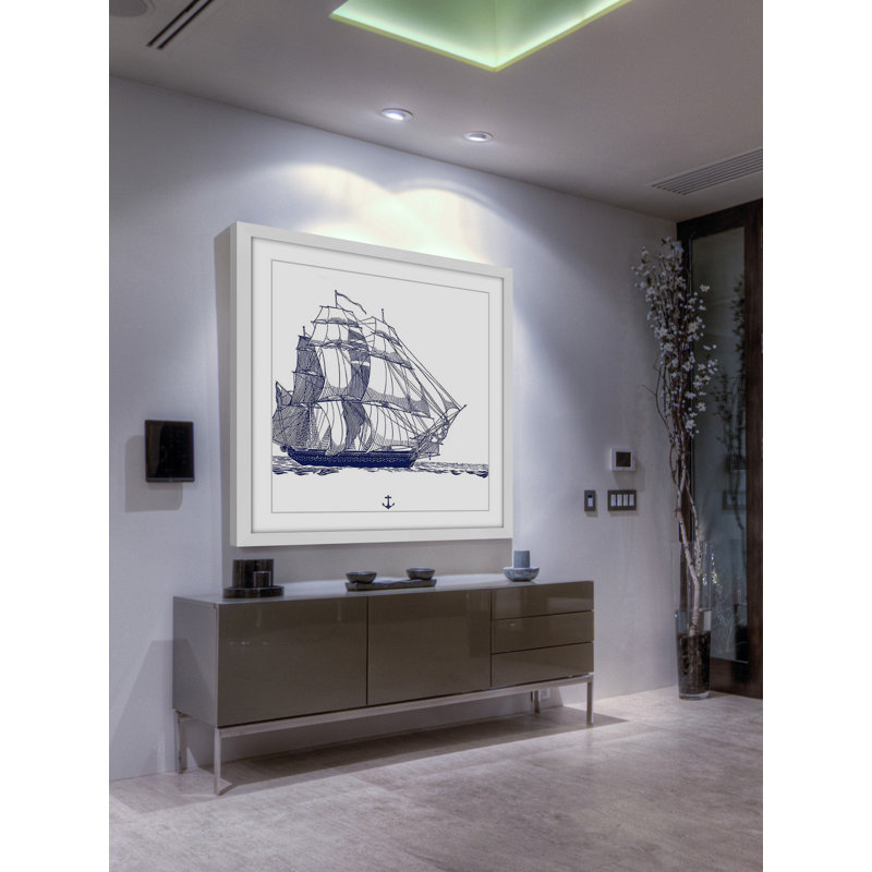 «Blue Ship», reproduction d'art encadrée, H 32 po x l 32 po x P 1,5 po
