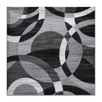 Mehul Woven Geometric Gray/Black/Ivory Area Rug – Modern Abstract Polypropylene Carpet for Living Room, Bedroom, Entryway, or Dining Room