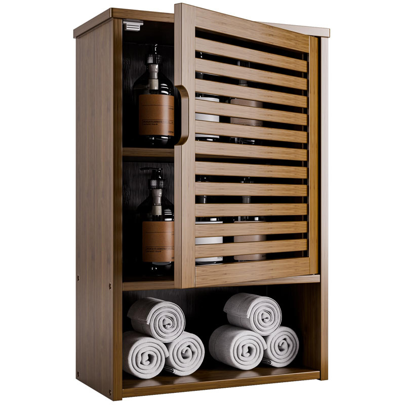 Bamboo Wall Mounted Required Bathroom Cabinet, Walnut