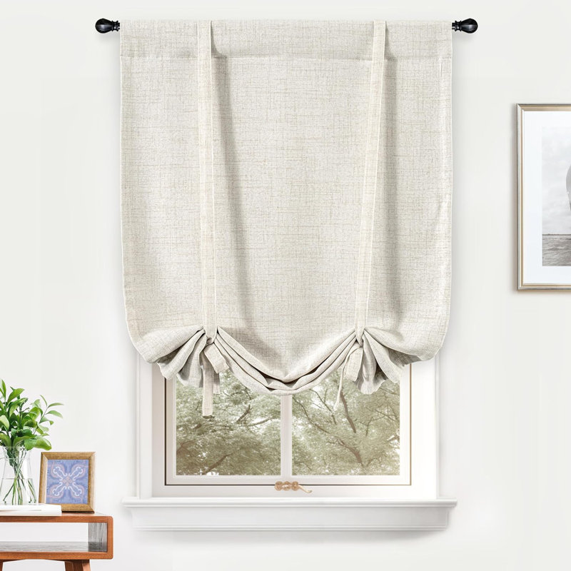Antonino Linen Textured Blackout Tie Up Curtains Double Layer Thermal Insulated Lined Balloon Roman Shade, 31" W x 47" L