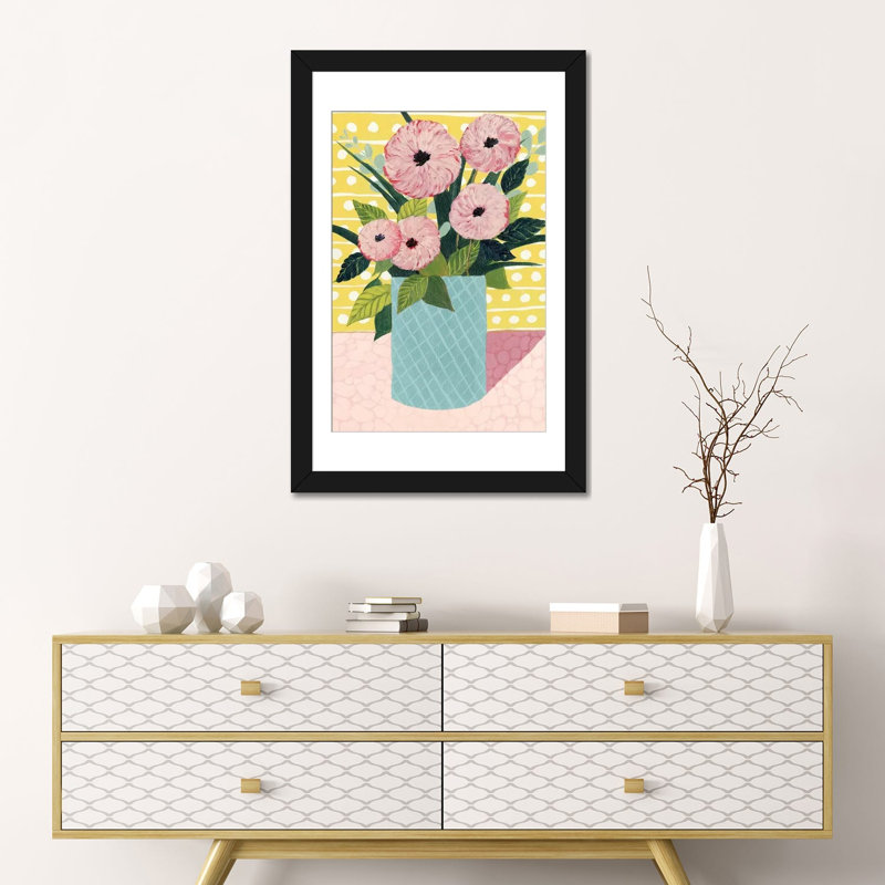 «Retro Bouquet II», impression sur toile, H 24 po x l 16 po x P 1 po, Papier avec cadre noir, Blanc