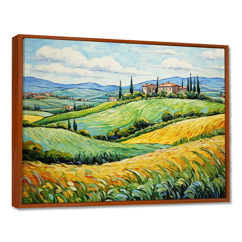 Vangogh Rolling Hills III - Vangogh, reproduction d'art sur toile, H 16 po x l 32 po x P 1 po, Cadre flottant brun