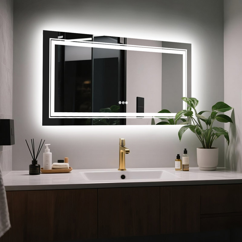 Ashawnti LED Illuminated Bathroom Mirror with Fog-Free Touch Sensor, 60cm H x 100cm W