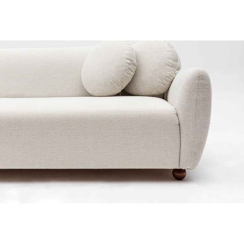 Stylish Corner Sofa, White & Beige, 107.5 x 63.8 x 33.9 inches | Durable 100% Polyester Fabric, Beech Wood & Chipboard Frame | Comfortable 8 cm Grey Foam + 5 cm Feather Cushions | Includes 2 Pillows, Walnut Legs, Dry-Cleanable Design