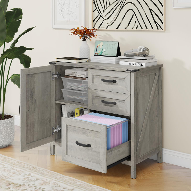 Lateral File Cabinet With 3 Drawers, Gray