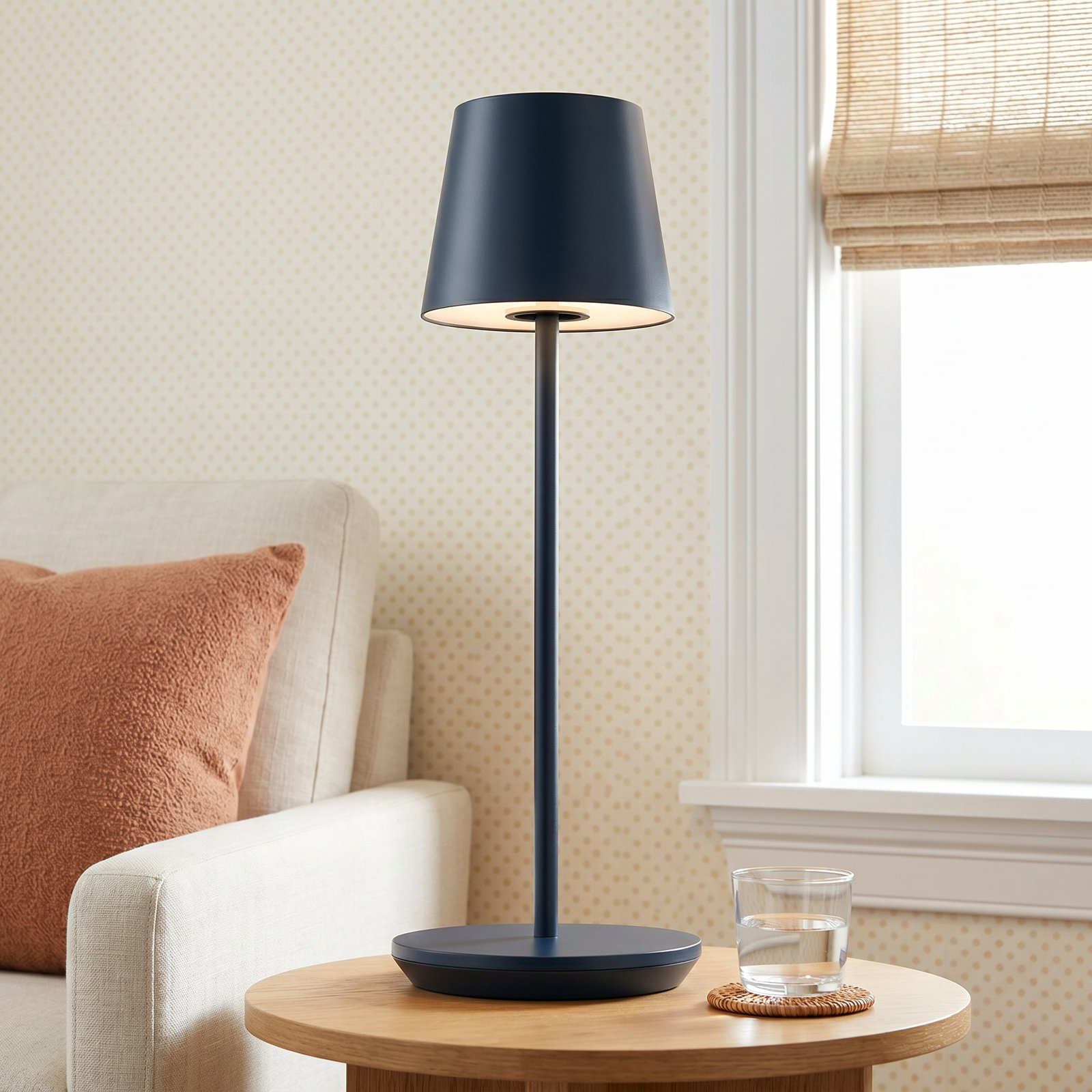 Rukija 1-Light Modern Rechargeable Table Lamp with Shade, Blue