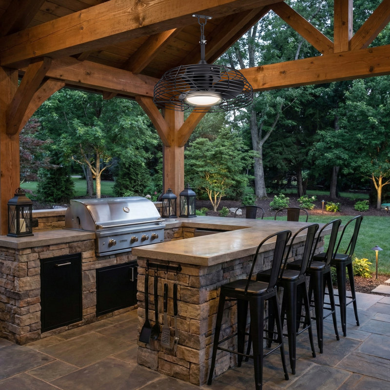 19" Waterproof Outdoor Pergola Fan with Light and Remote, Plug-In Gazebo Ceiling Fan with Quiet Reversible DC Motor