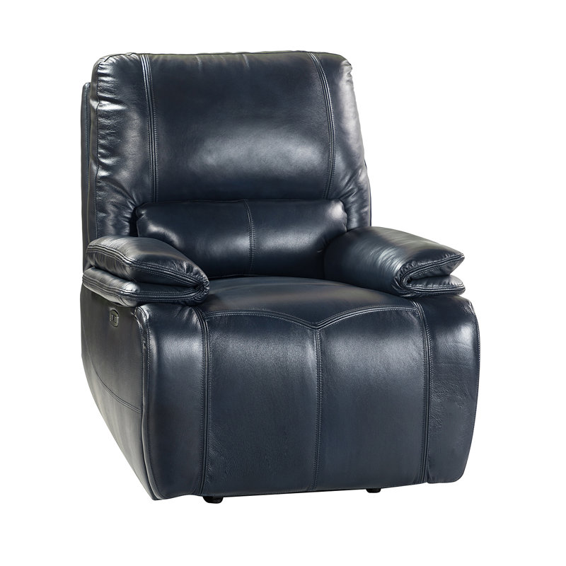 Ravello Genuine Leather Power Recliner, Navy Leather Match