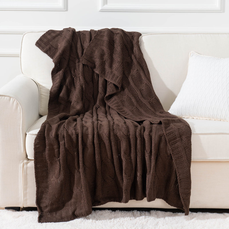 Brown Cable Knit Acrylic Throw Blanket, 50"x60"