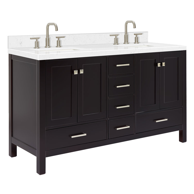 Ensemble de meuble-lavabo double 60 po , Espresso / nickel brossé, Rectangular