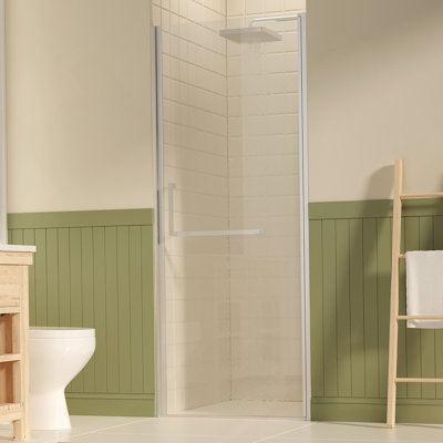 Porte de douche pivotante sans cadre de l 29 à 30 po x H 72 po, portes de verre pivotantes avec verre trempé transparent de 1/4 po (6 mm), film antidéflagrant, installation réversible, nickel brossé