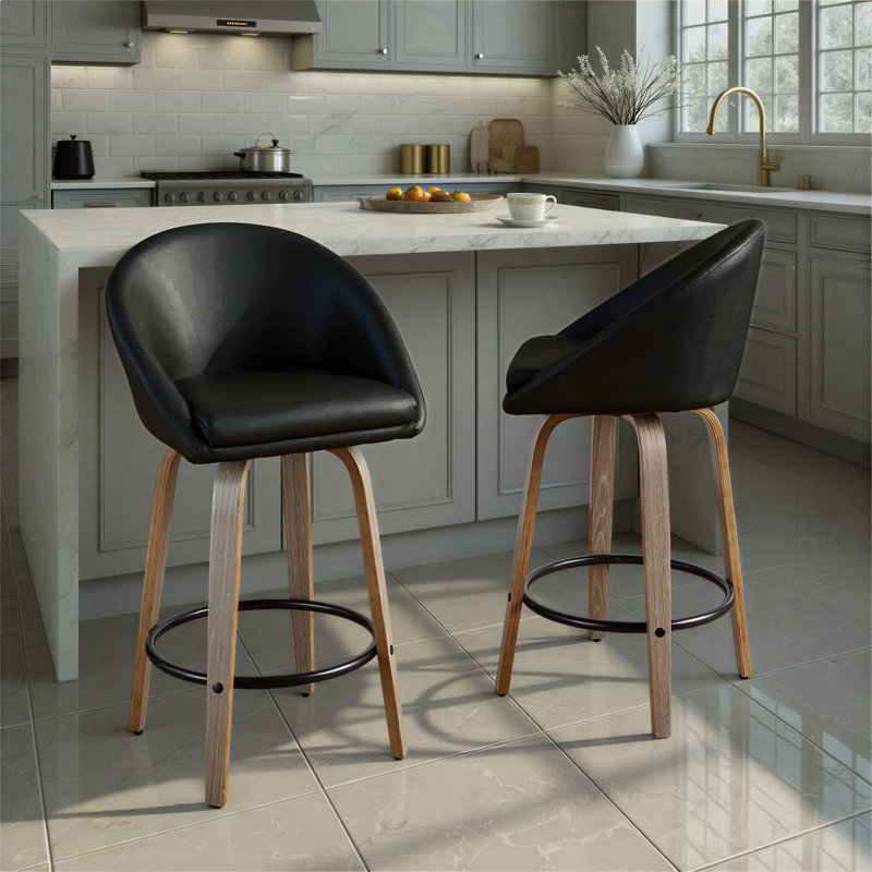 Maddison 26" High Back Fixed-Height Faux Leather Counter Stools, Counter Stool (26” Seat Height), Black, Light Gray/Black