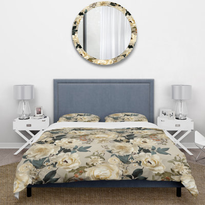 Cream Delicate Inspired Botanicals - Ensemble de housse de couette à motif floral