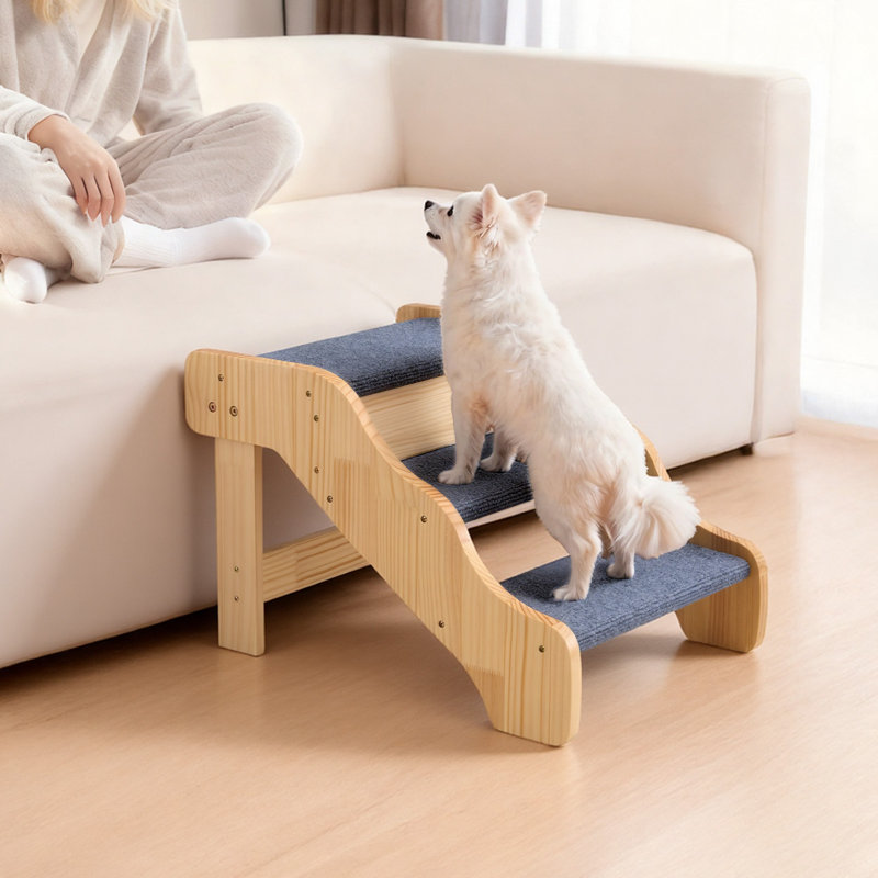 Wood Pet Stairs, 3-Step Dog Stairs for High Beds, Sofa & Cars, 68 kg Load Capacity, Non-Slip Surface, Stable Cat & Dog Step Ladder for Small Medium Large Older Pet Puppy Essentials
