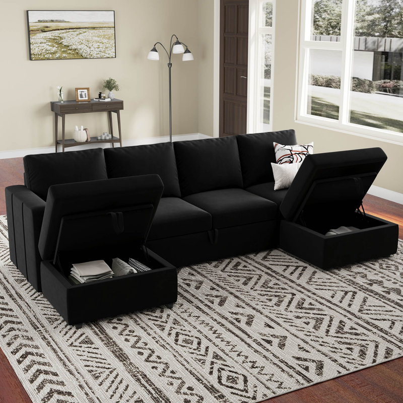 Rafael U Shaped Sofa Set Convertible Large Pull out Sofa Bed Livingroom Sleeper Modular Sectional Couch With Storage Ottoman