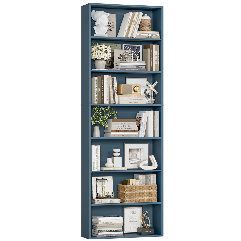Idlewild 82.5'' H Standard Bookcase, 7-Tier Open Bookcase, Home Library Bookcase, Blue, 1