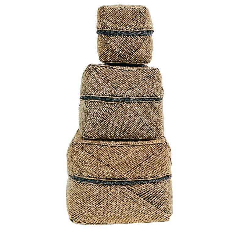 The Beaded Basket, 15 cm H x 20 cm W x 20 cm D, Gold