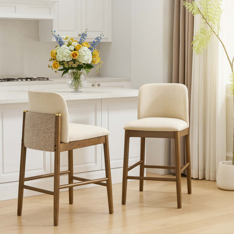 Tabouret de comptoir rembourré en bois (ensemble de 2), Naturel
