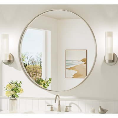 Valancia Round Bathroom Vanity Mirror with 2" Aluminum Alloy Frame, Shatter-proof Film, Decorative Mirror for Entryway