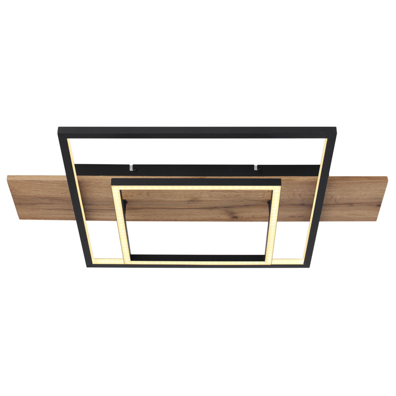 Cyriaque Aluminium LED Flush Mount, Matte black, Matte Black/Walnut