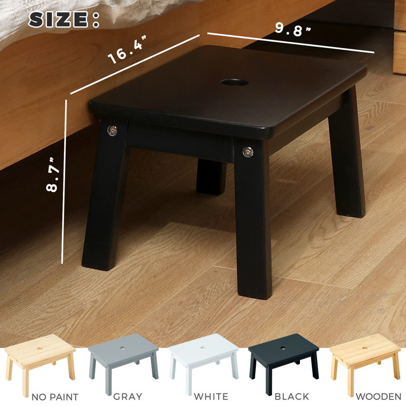 Tabouret d'appoint en bois massif Kamillia, Noir