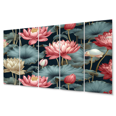 Multicolore Lotus Reflections II - ensemble de reproduction d'art floral en métal