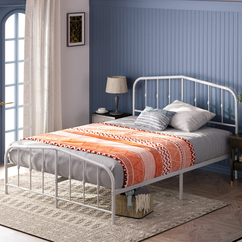 Baiel Metal Slat Bed, White, Queen