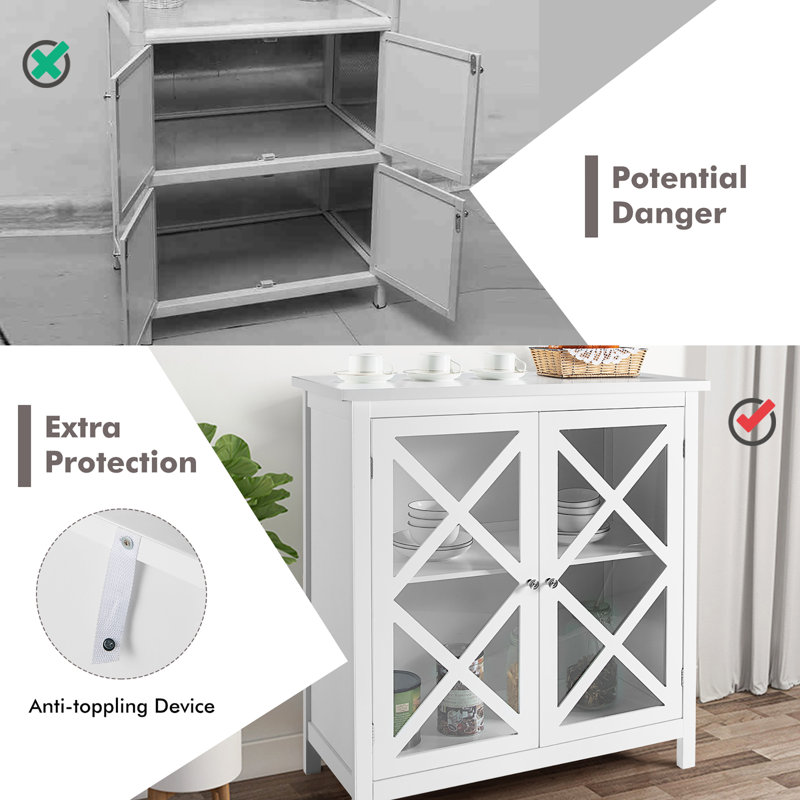 White MDF Kitchen Buffet Sideboard with Glass Doors