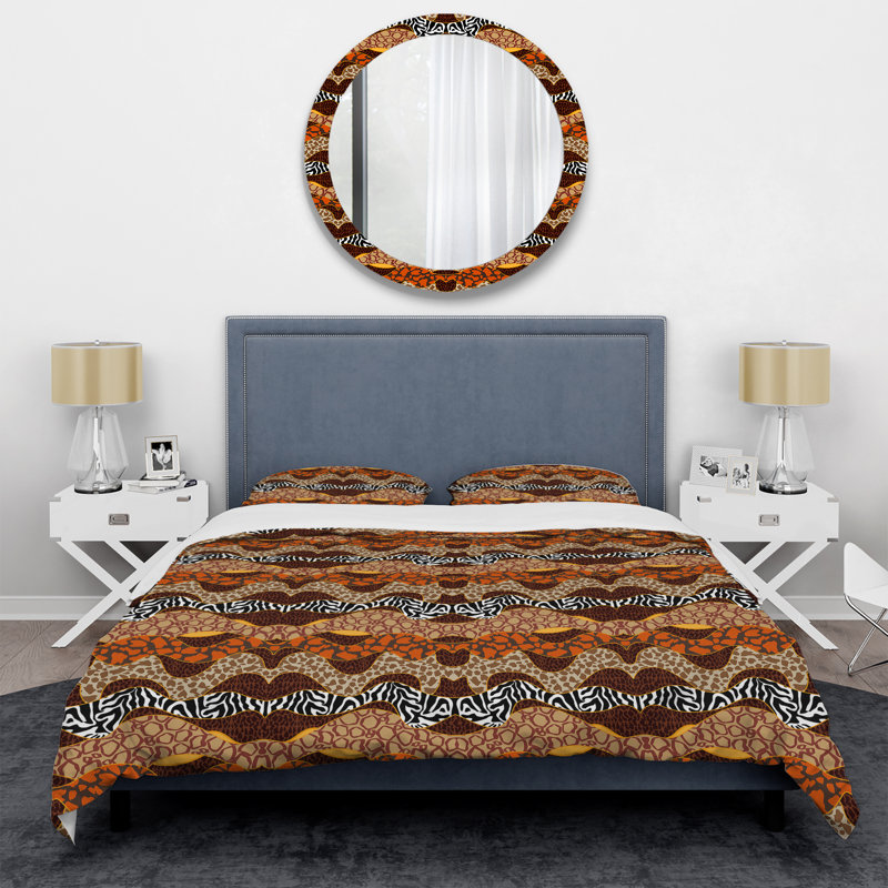 Patchwork ondulé brun - ensemble de housse de couette abstrait - microfibre de polyester