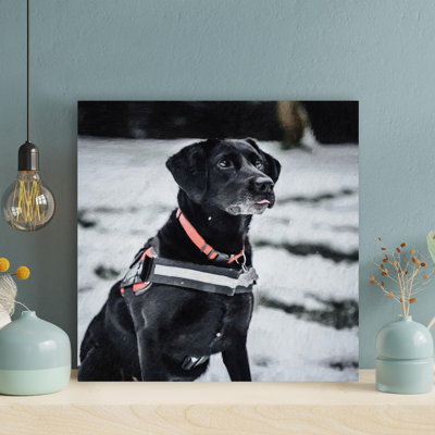 Labrador noir retriever avec laisse rouge - 1 pièce, reproduction d'art graphique sur toile tendue