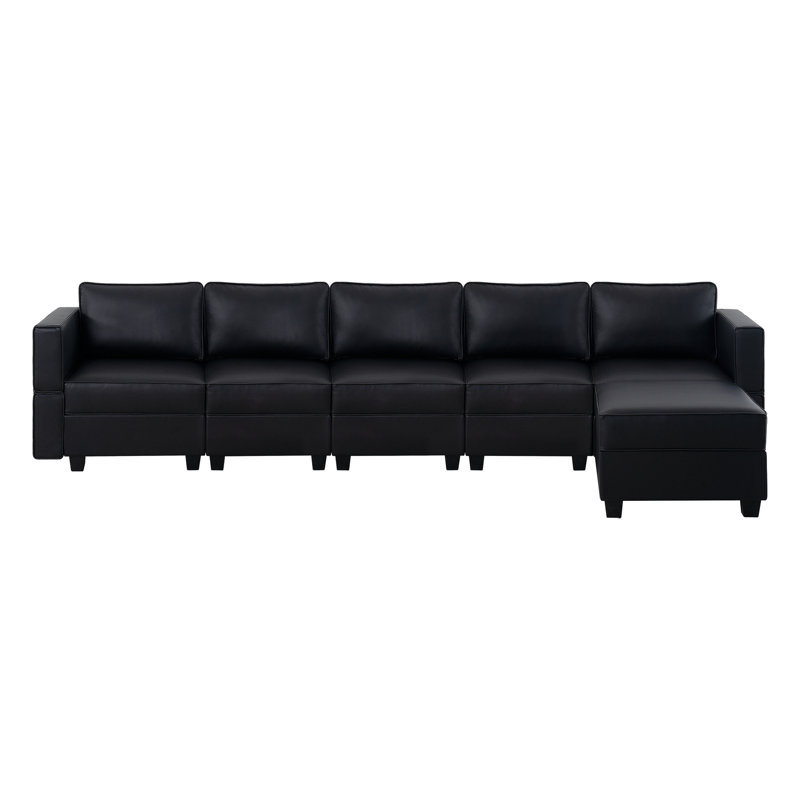 Canapé modulaire Shealene, Cuir Air noir