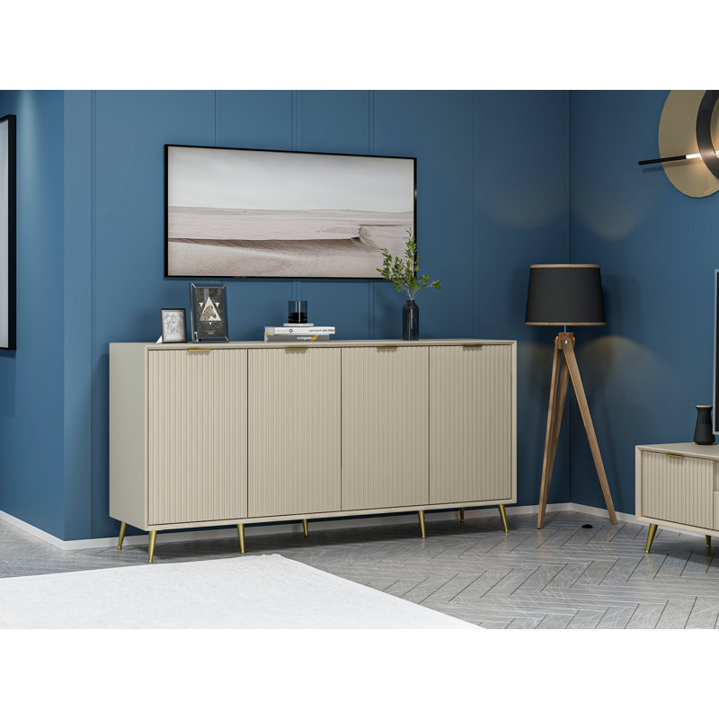 Console moderne, couleur grès, 70,9 po x 35,4 po x 17,7 po | 100% panneau de particules enduit de mélamine, épaisseur: 0,7 pouce | Design élégant pour le salon, le vestibule et le bureau | Solution de rangement durable et élégante