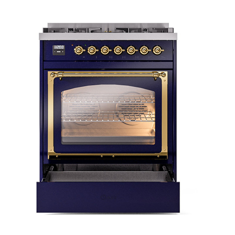 ILVE Nostalgie II Noblesse 30 in Dual Fuel Range, Natural Gas, Midnight Blue/Brass