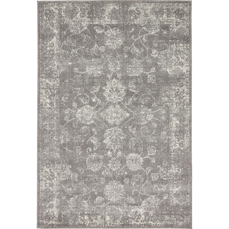 Tapis à motif oriental gris Kasha, Rectangle 4 pi x 6 pi