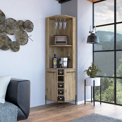 Armoire de coin, deux tablettes, cinq porte-bouteilles encastrés - Macadamia