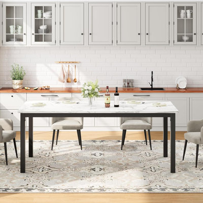 79" Industrial Dining Table for 4-6, Wood Top, Metal Legs, Modern Farmhouse