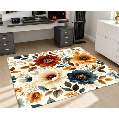 Grand tapis floral, motif botanique d'automne, style rétro artistique, tapis antidérapant lavable à la machine, décoration intérieure vibrante pour le salon, la chambre à coucher, la salle à manger, le couloir, le bureau, appartement