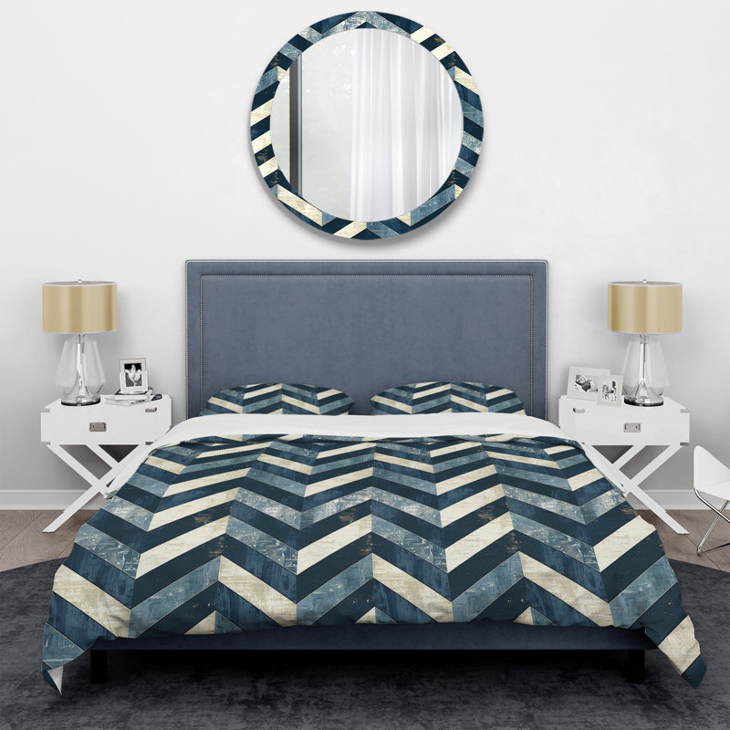 Blue Chevron Glam I - Ensemble de housse de couette transitionnel, Housse de couette pour grand lit et 2 taies décor