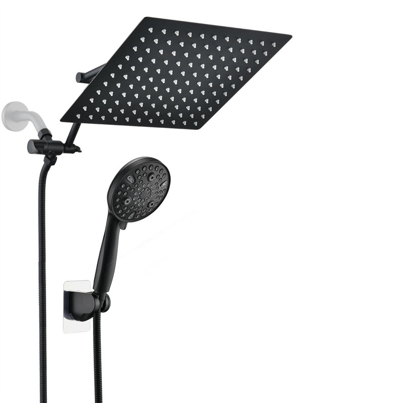 12’’ Dual Rainfall Shower System – 10-Spray High-Pressure Handheld Combo With 16’’ Adjustable Arm & Brass Diverter, Chrome