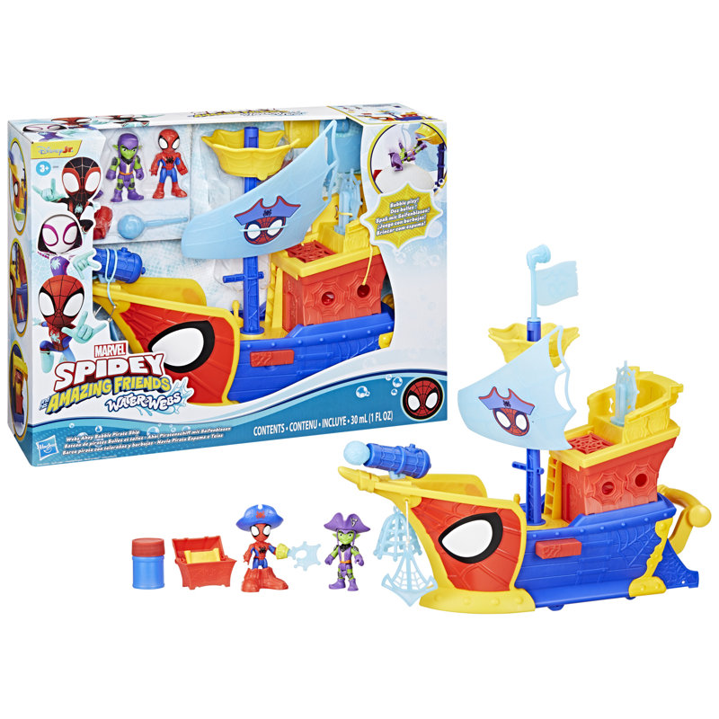 Marvel Spidey And His Amazing Friends Waterwebs Webs Ahoy Bubble Pirate Ship Toy