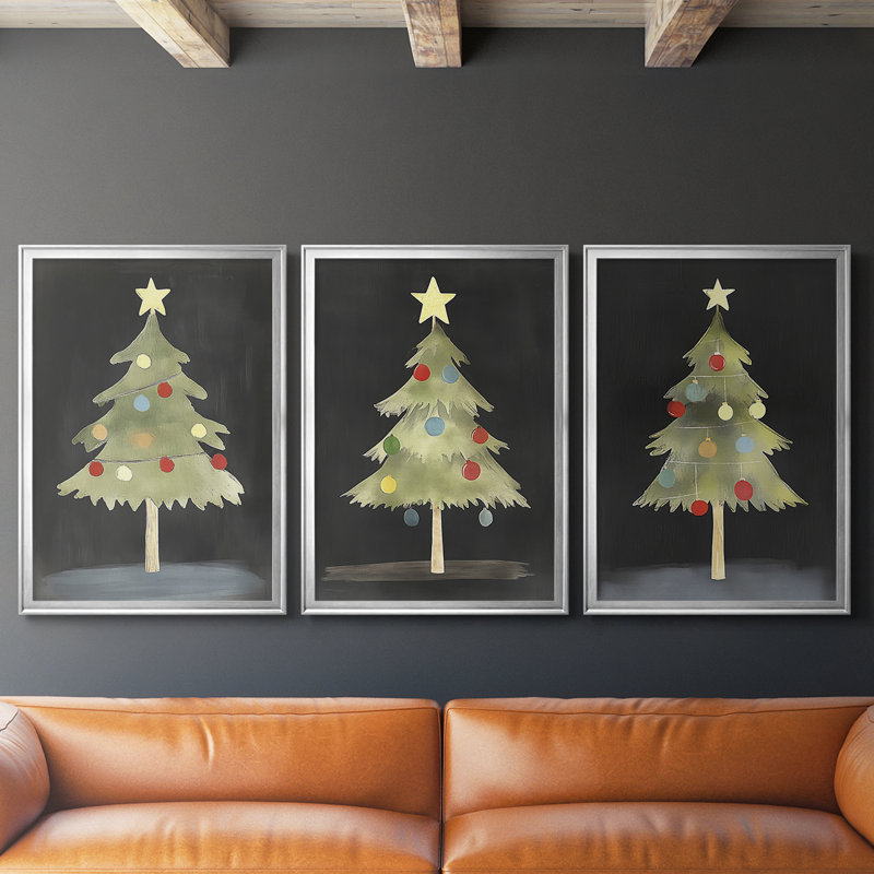 Christmas Holiday Art CXIX - Toile tendue avec châssis sur mesure - 3 pièces, H 39 po x l 81 po, Silver