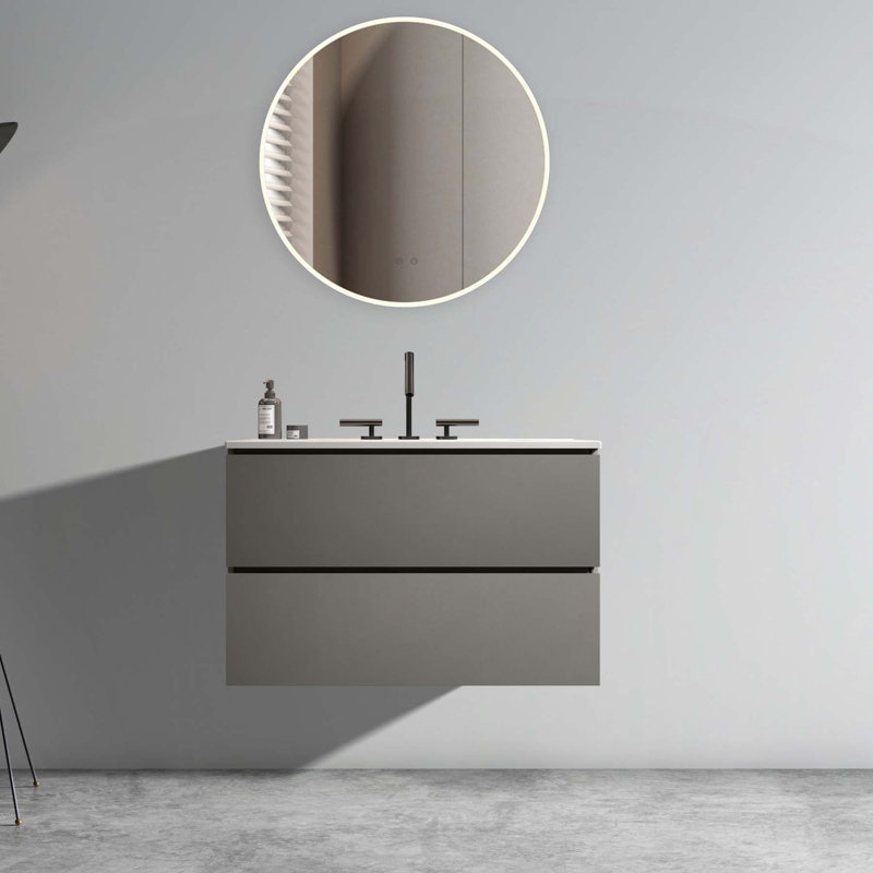Meuble-lavabo luxueux avec rangement amélioré et design élégant, Gris