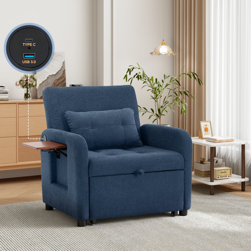 Upholstered Fabric Standard Recliner, Blue