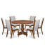 L'ensemble de table de cuisine 7 pièces se compose d'une table de cuisine à piédestal et de 6 chaises de salle à manger en tissu de lin gris avec dossier haut - finition noyer antique-1613481489-1641302473