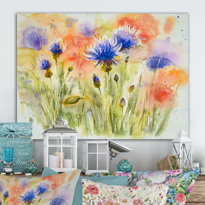 Coquelicot et bleuet sur un pré - Reproduction de photo sur toile