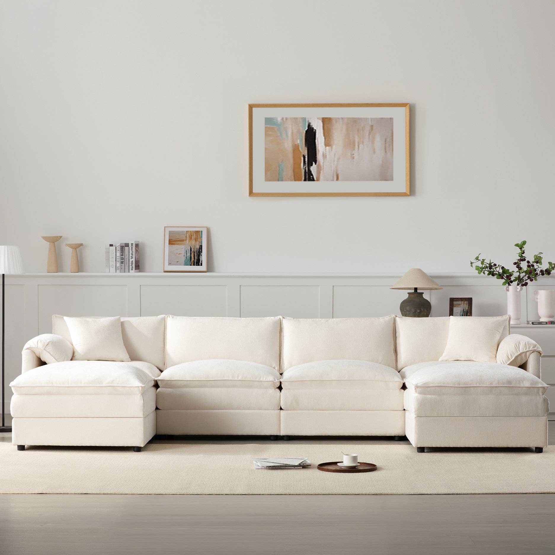 Latitude Run® 6 Seat Chenille U Shaped Sectional With Double Cushions ...