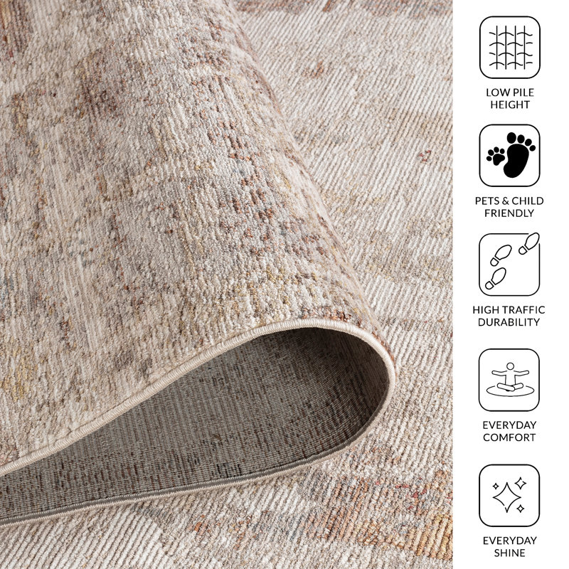 Sealy Easton Modern Abstract Tan Turkish Area Rug, 2' X 3' with Fringe, Rectangle 2' x 3'