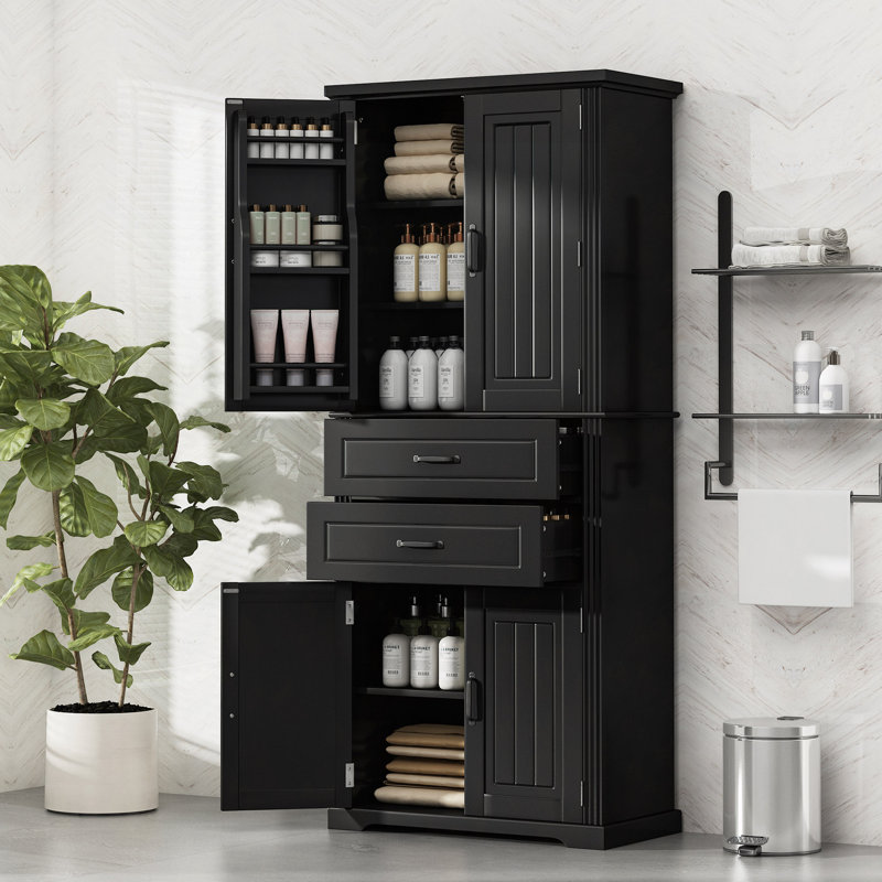 Armoire de rangement avec espace de rangement multifonctionnel, portes avec tablettes de rangement, 2 tiroirs, tablette réglable