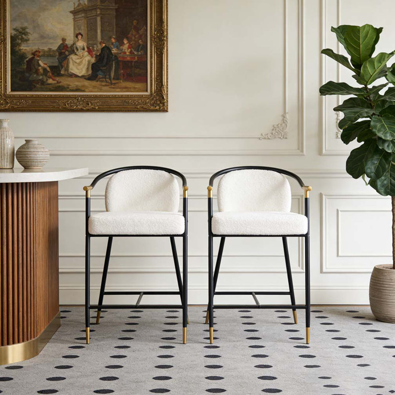 Tabouret de comptoir rembourré H 26 po avec structure en métal, Beige, noir, or