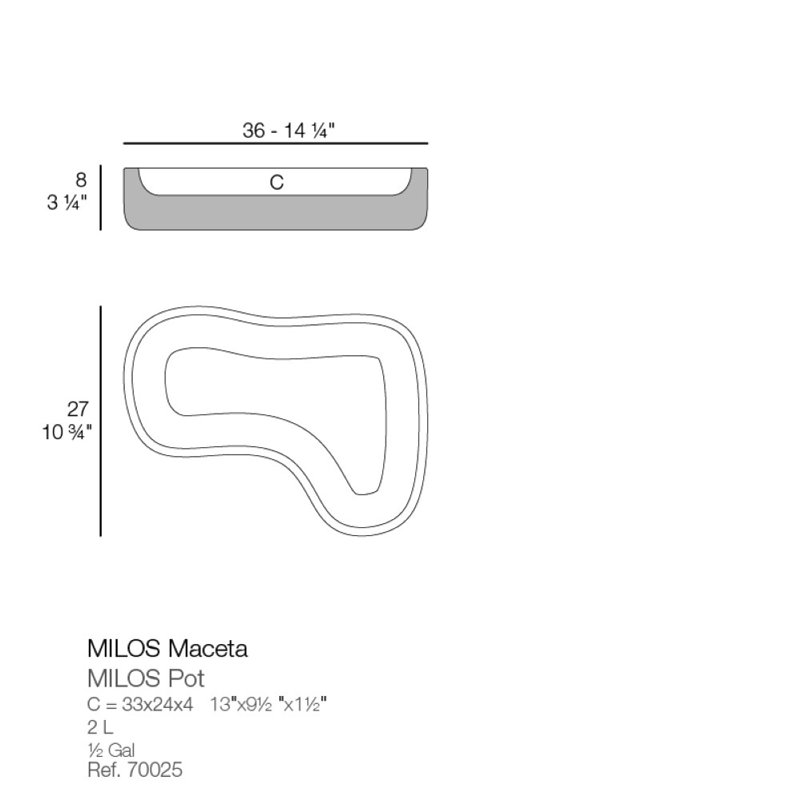 Milos Planter, Ice, 3.25" H x 14.25" W x 10.75" D